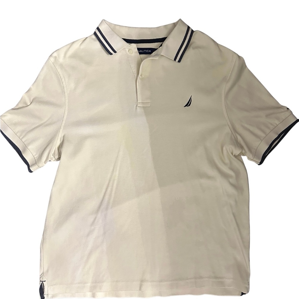 Nautica Men's Polo Shirt in Cream with Navy Accents